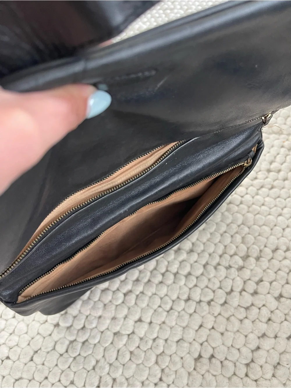 Tory Burch Black Leather Shoulder Bag with Gold Logo Medallion